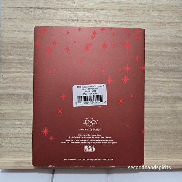 Lenox 2010  Our First Christmas Together Porcelain Double Heart Ornament IN BOX - Picture 2 of 2